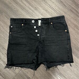 H&M Black High-Rise Denim Shorts with Frayed Hem